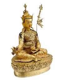 Buddhist Handmade Statue Of Padmasambhava, [full Gold Plated, Face Painted]