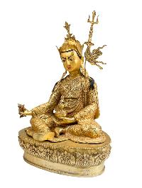 Buddhist Handmade Statue Of Padmasambhava, [full Gold Plated, Face Painted]