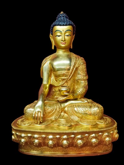 Buddhist Handmade Statue Of Shakyamuni Buddha, [full Gold Plated, Face Painted]