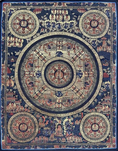 Buddhist Handmade Thangka Painting Of Pancha Mandala, [hand Painted]