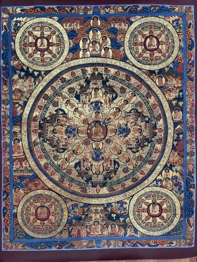 Buddhist Handmade Thangka Painting Of Pancha Mandala, [hand Painted]