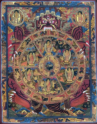 Buddhist Handmade Thangka Painting Of Wheel Of Life, [hand Painted]