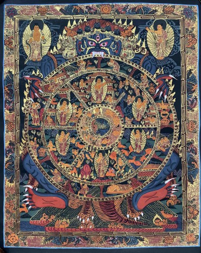 Buddhist Handmade Thangka Painting Of Wheel Of Life, [hand Painted]