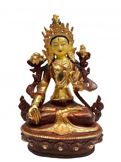Buddhist Handmade Statue Of White Tara, [partly Gold Plated, Face Painted]