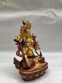 Buddhist Handmade Statue Of White Tara, [partly Gold Plated, Face Painted]