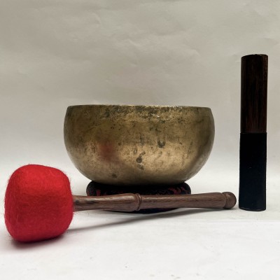 Buddhist Hand Beaten [kopre] Singing Bowl, With Antique, [old], [select Accessories]