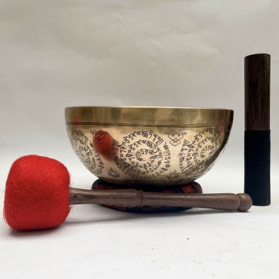 Buddhist Hand Beaten [jambati] Singing Bowl, With [super Fine] Etching Carving, [select Accessories]