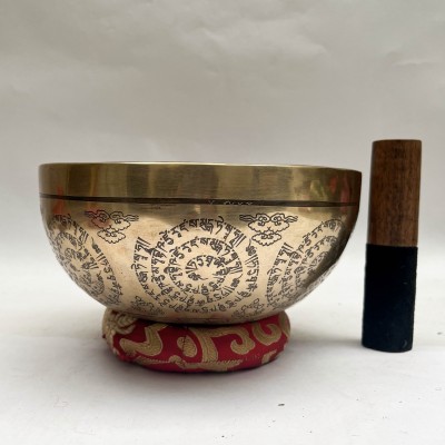 Buddhist Hand Beaten [jambati] Singing Bowl, With [super Fine] Etching Carving, [select Accessories]