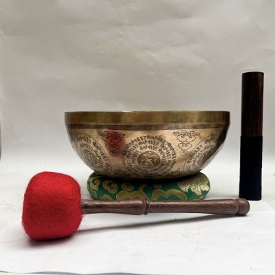 Buddhist Hand Beaten [jambati] Singing Bowl, With [super Fine] Etching Carving, [select Accessories]