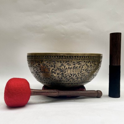 Buddhist Hand Beaten [jambati] Singing Bowl, With [deer] Design, [select Accessories]