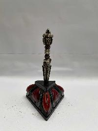 Tibetan Handmade Statue Of Phurba, [silver And Chocolate Oxidized]