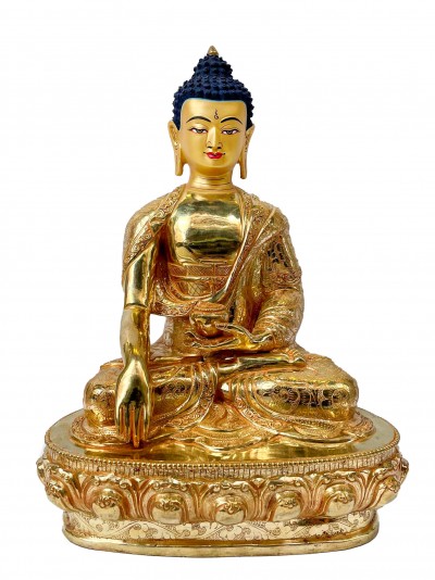 Buddhist Handmade Statue Of Shakyamuni Buddha, [full Gold Plated, Face Painted]