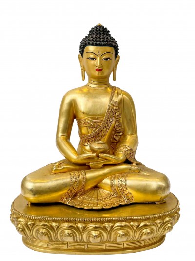 Buddhist Handmade Statue Of Amitabha Buddha, [full Gold Plated, Face Painted]