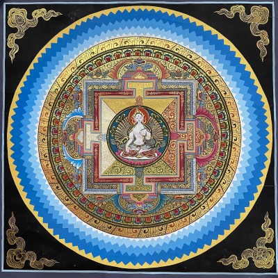 Buddhist Handmade Thangka Painting Of White Tara Mandala, [real Gold, Hand Painted]