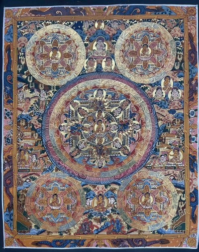 Buddhist Hand Painted Thangka Of Pancha Buddha, [hand Painted]