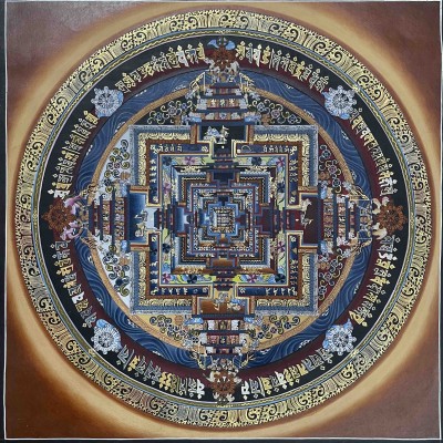 Buddhist Hand Painted Thangka Of Kalachakra Mandala, [hand Painted], [real Gold]