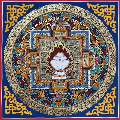 Buddhist Hand Painted Thangka Of Yantra Mandala, [hand Painted], [student Mandala]
