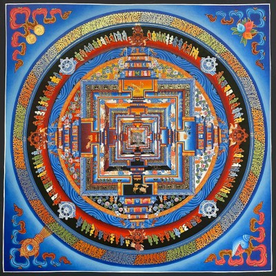 Buddhist Hand Painted Thangka Of Kalachakra Mandala, [real Gold, Hand Painted]