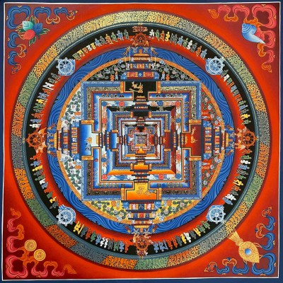Buddhist Hand Painted Thangka Of Kalachakra Mandala, [real Gold, Hand Painted]