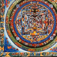 Buddhist Hand Painted Thangka Of Kalachakra Mandala, [real Gold], [hand Painted]