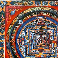 Buddhist Hand Painted Thangka Of Kalachakra Mandala, [real Gold, Hand Painted]