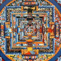 Buddhist Hand Painted Thangka Of Kalachakra Mandala, [real Gold, Hand Painted]