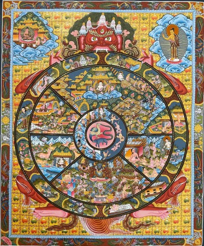 [hq], Buddhist Hand Painted Thangka Of Wheel Of Life, [real Gold, Hand Painted]