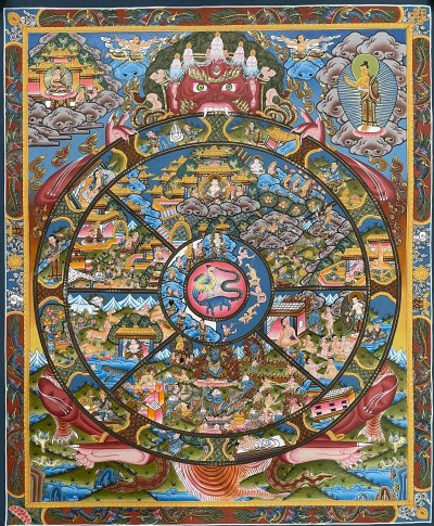 [hq], Buddhist Hand Painted Thangka Of Wheel Of Life, [real Gold, Hand Painted]