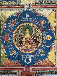 Buddhist Hand Painting Of Mandala With Shakyamuni Buddha At Center, [hand Painted]