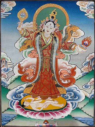 [old], Buddhist Hand Painting Thangka Of Kalash Tara [one Of 21 Green Taras], [hand Painted], [sold]