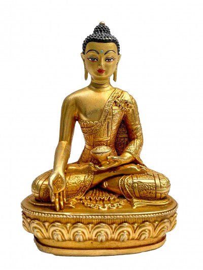 Buddhist Miniature Statue Of Ratnasambhava Buddha, [full Gold Plated, Face Painted]