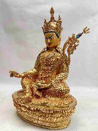 Buddhist Handmade Statue Of Padmasambhava, [full Fire Gold Plated, Face Painted]