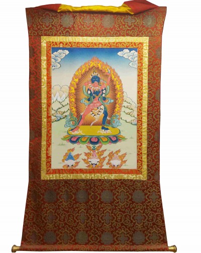 Buddhist Hand Painting Thangka Of Kalachakra, With Brocade, [hand Painted]