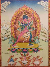 Buddhist Hand Painting Thangka Of Kalachakra, With Brocade, [hand Painted]
