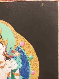 Buddhist Hand Painting Thangka Of White Tara, With Brocade, [hand Painted]
