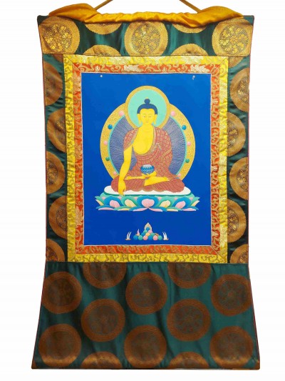 Buddhist Hand Painting Thangka Of Shakyamuni Buddha, With Brocade, [hand Painted]