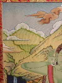 Buddhist Hand Painting Thangka Of Milarepa, With Brocade, [hand Painted]