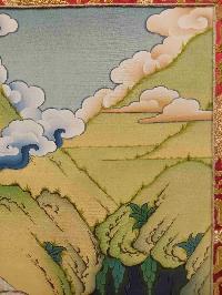Buddhist Hand Painting Thangka Of Milarepa, With Brocade, [hand Painted]