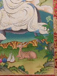 Buddhist Hand Painting Thangka Of Milarepa, With Brocade, [hand Painted]