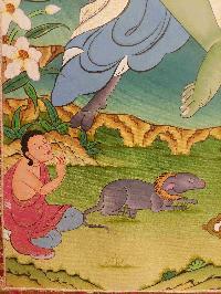 Buddhist Hand Painting Thangka Of Milarepa, With Brocade, [hand Painted]