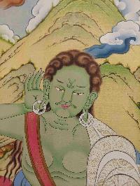 Buddhist Hand Painting Thangka Of Milarepa, With Brocade, [hand Painted]