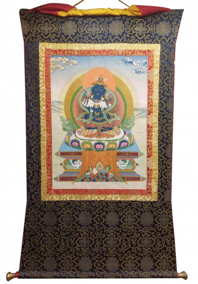 Buddhist Hand Painting Thangka Of Vajradhara, With Brocade, [hand Painted]