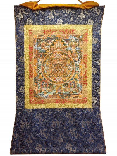 Buddhist Hand Painting Thangka Of Mandala, With Brocade, [hand Painted]