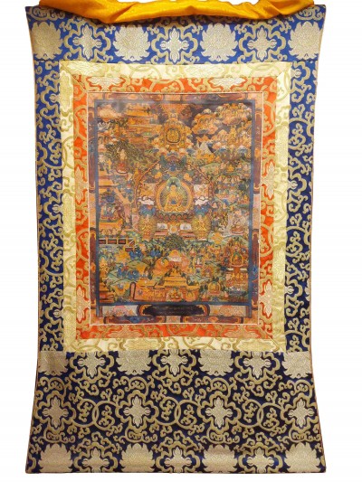 Buddhist Hand Painting Thangka Of Buddha Life Story, With Brocade, [hand Painted]