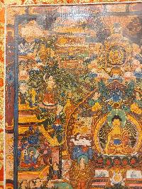 Buddhist Hand Painting Thangka Of Buddha Life Story, With Brocade, [hand Painted]