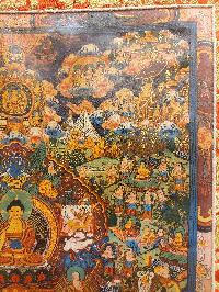 Buddhist Hand Painting Thangka Of Buddha Life Story, With Brocade, [hand Painted]