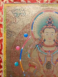 [24k Gold], Buddhist Hand Painting Thangka Of Aparimita, Amitayus, With Brocade, [hand Painted, Chepame