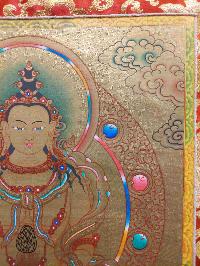 [24k Gold], Buddhist Hand Painting Thangka Of Aparimita, Amitayus, With Brocade, [hand Painted, Chepame
