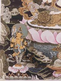 Buddhist Hand Painting Thangka Of Chenrezig, With Shakyamuni Buddha, Aparimita And Ratnasambhava Buddha, [hand Painted, Real Gold], Lamas Art