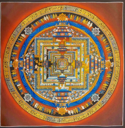 Buddhist Hand Painting Thangka Of Kalachakra Mandala, [hand Painted, Real Gold], Lamas Art, Wheel Of Time